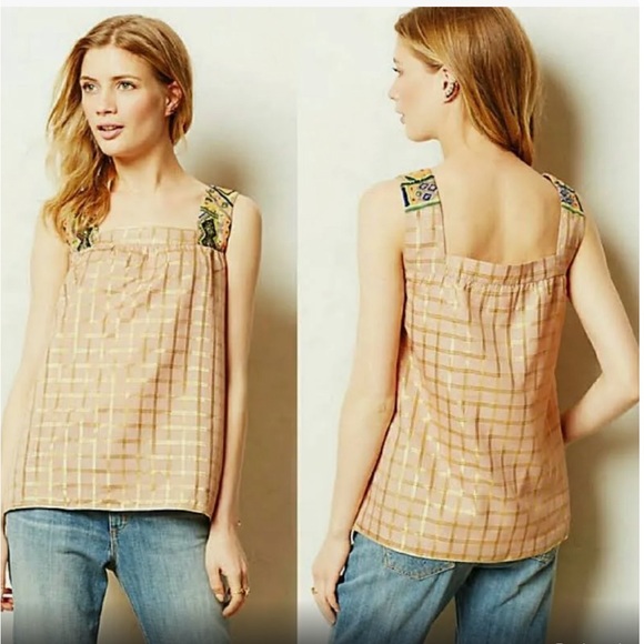 Anthropologie Sunlight Hours Tank Pink Metallic Embroidery - Picture 2 of 8